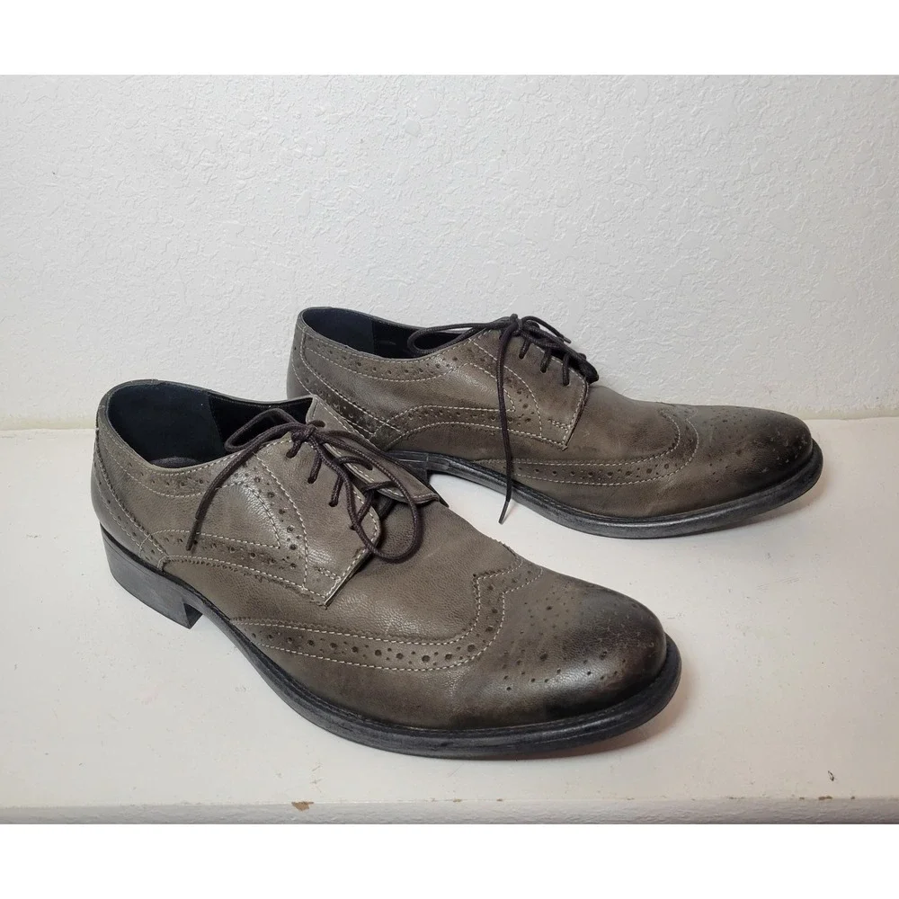 Men's Dark Olive Hush Puppies Leather Size 10 Oxford Style Shoes Business - Read
